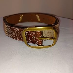 Man-made leather "hippie" vintage flower pattern belt